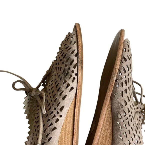 Jeffrey Campbell Espejo Suede Leather Low Wedge Lace Up Sandals Women’s Size 6.5 - Picture 10 of 13